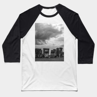 Cloudy Turmoil Above Stone Henge - BW Baseball T-Shirt